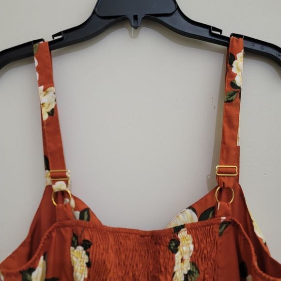 NEW GLORY Orange Floral Print Center Zip Tank Top, Large - Picture 10 of 13